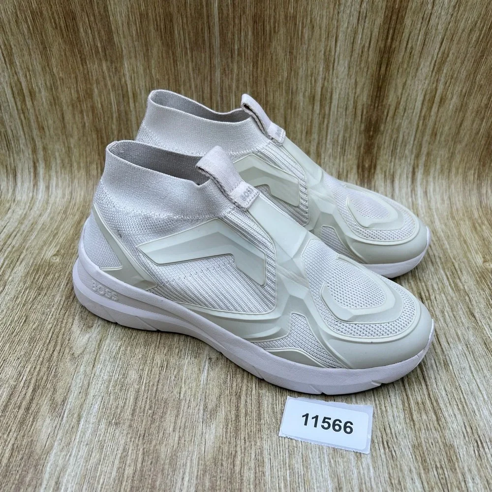 Hugo Boss Sock Sneakers Women's Size 7 EU 37 Cream White Slip On Knit Athleisure
